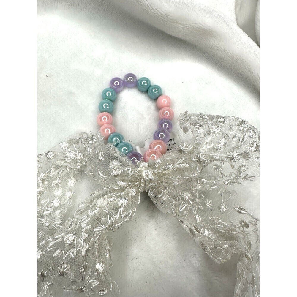 NEW Free People Bracelet Multicolor Beaded White Lace Bow Colorful Dainty Beach